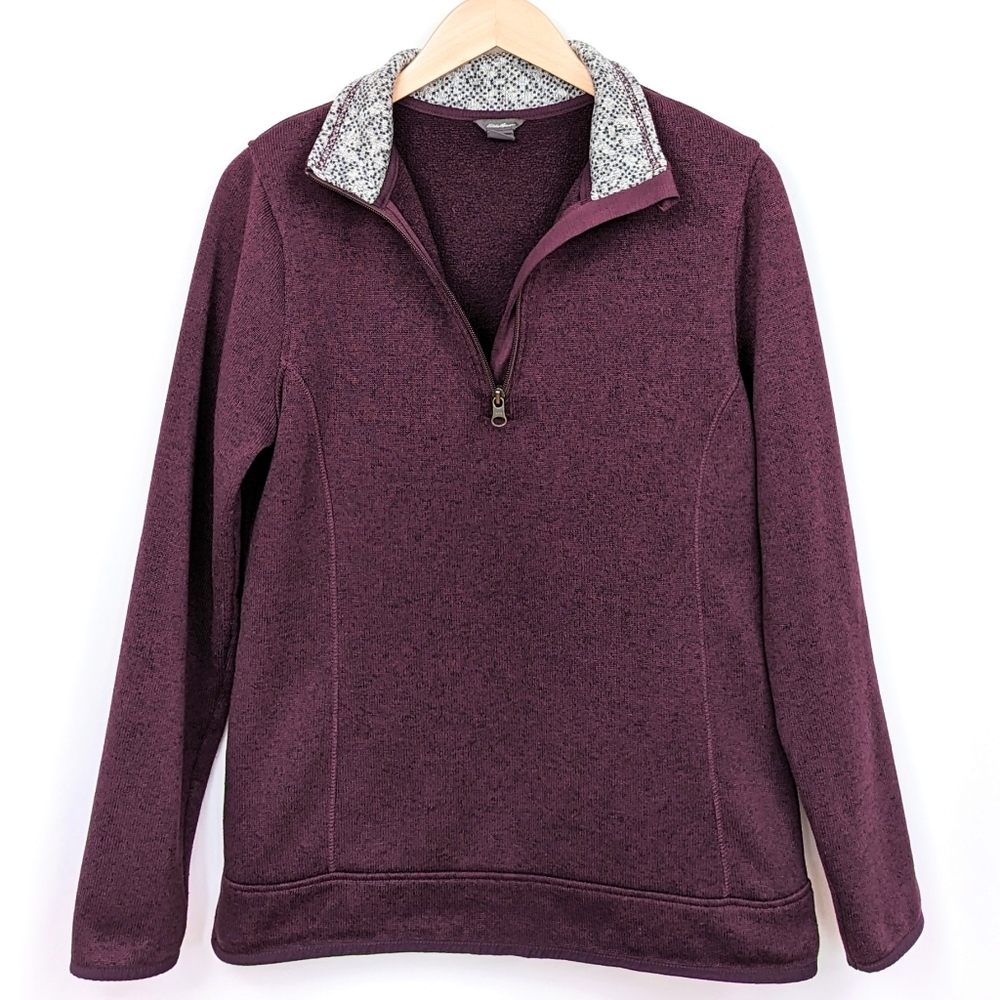 Eddie Bauer Pullover Half Zip Mock Neck Knit Heathered Purple Quarter Zip Large